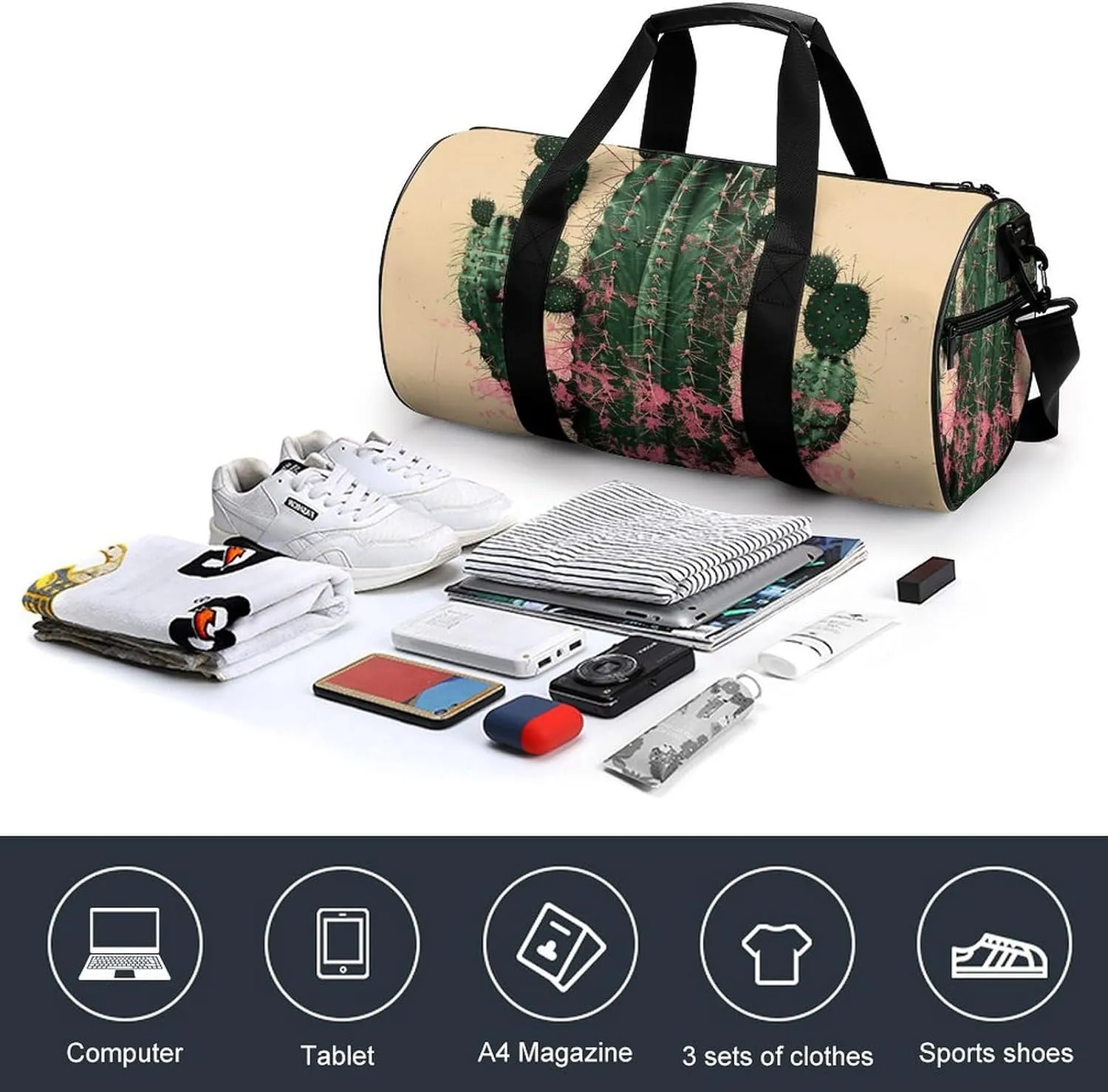 Gym Bag Cactus And Plants Duffel Bag for Men Women Overnight Bag with Shoe Compartment Workout Bags