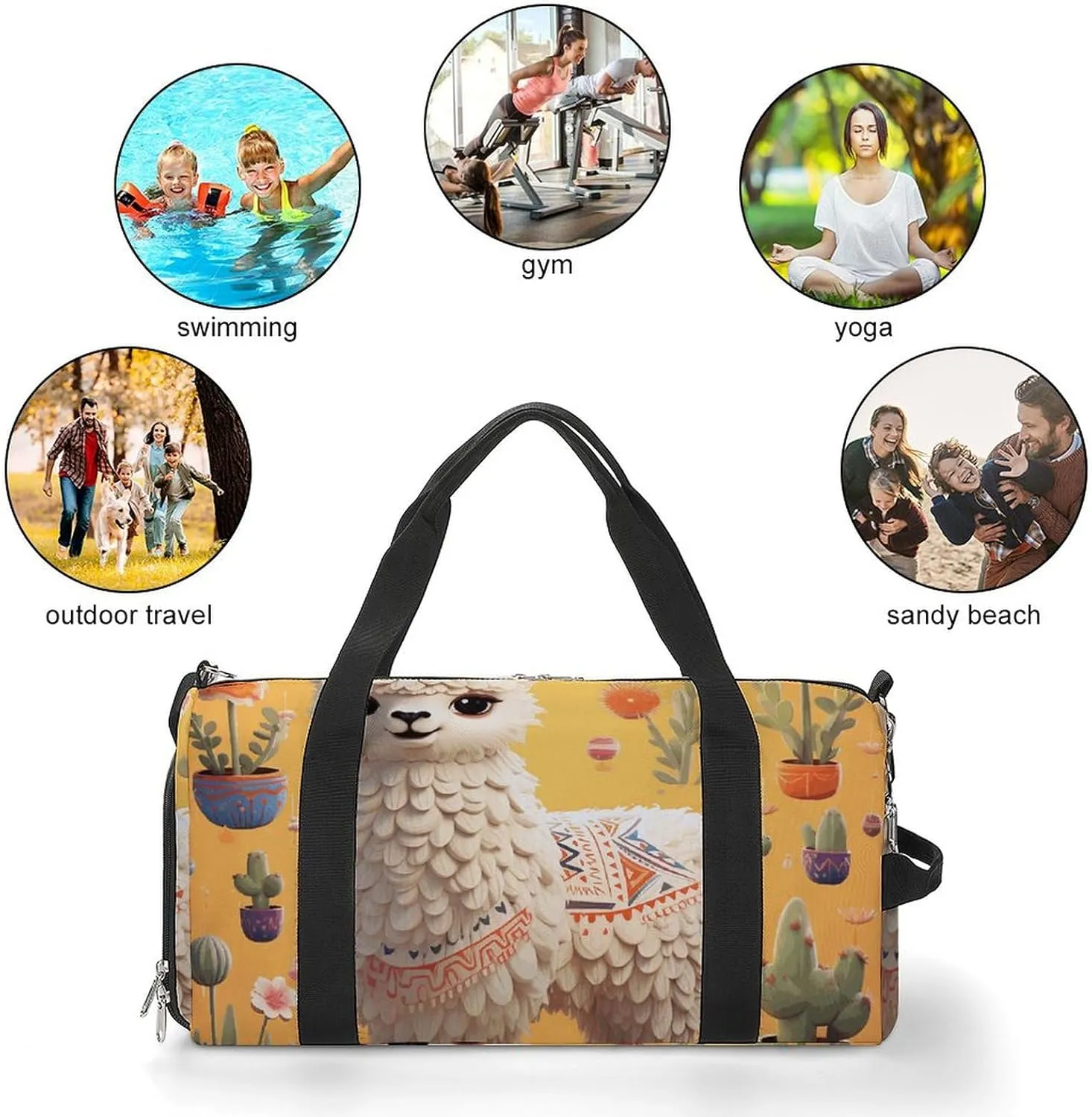 Gym Bag Cartoon Alpaca Duffel Bag for Men Women Overnight Bag with Shoe Compartment Workout Bags