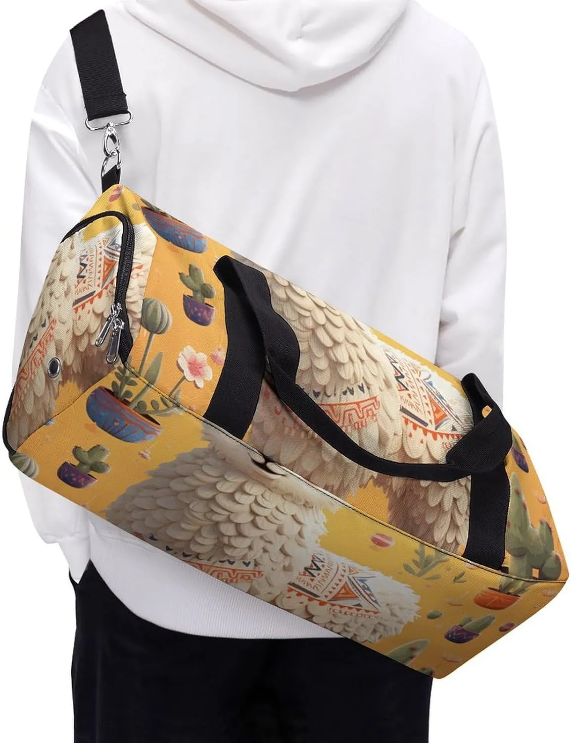 Gym Bag Cartoon Alpaca Duffel Bag for Men Women Overnight Bag with Shoe Compartment Workout Bags