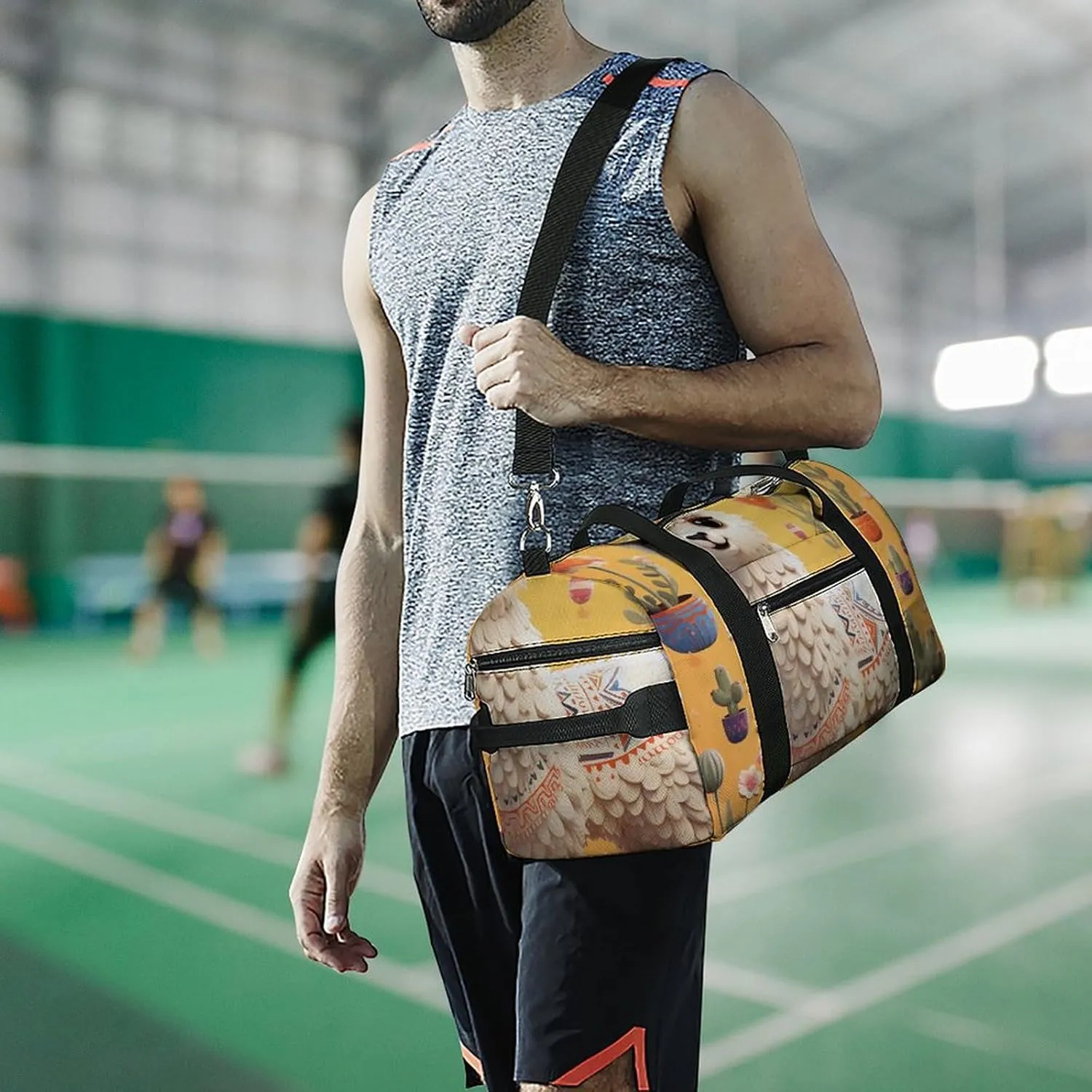 Gym Bag Cartoon Alpaca Duffel Bag for Men Women Overnight Bag with Shoe Compartment Workout Bags