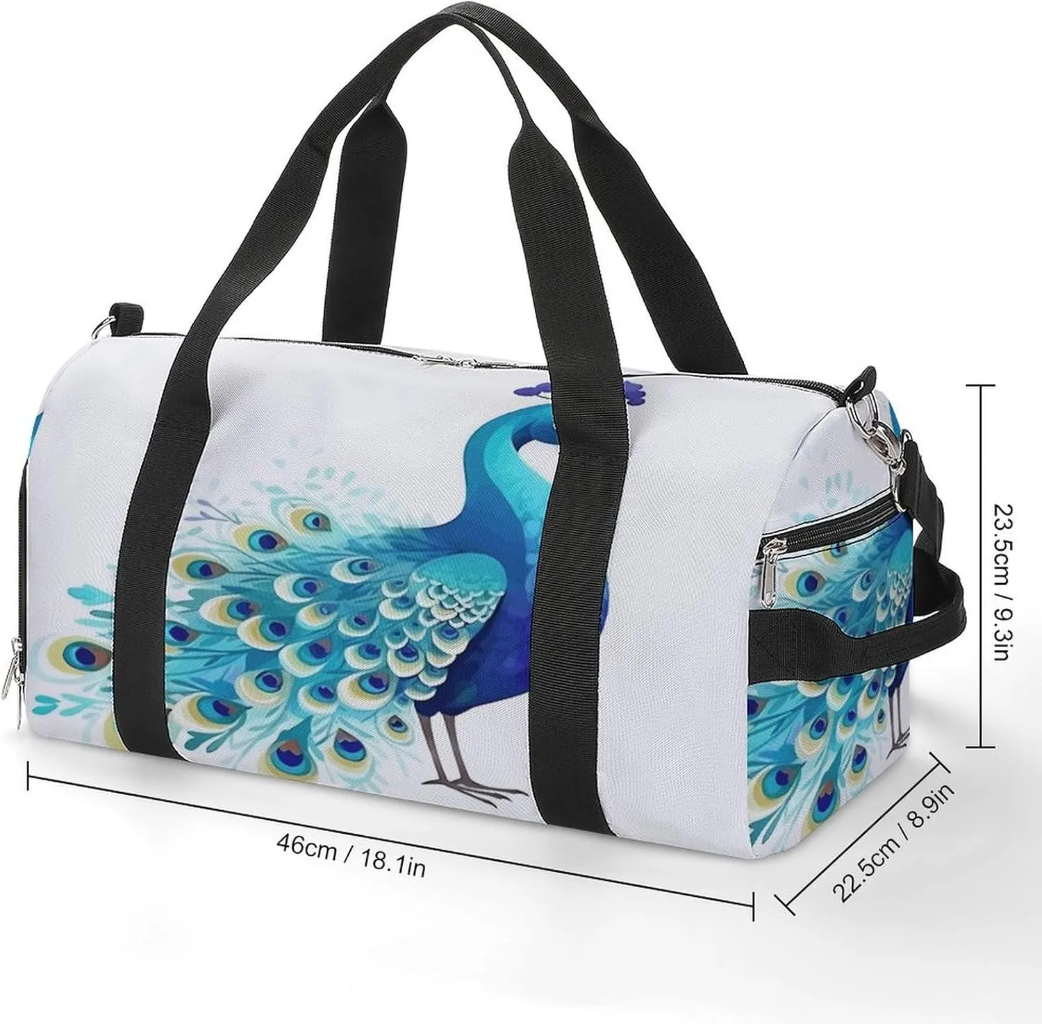 Gym Bag Cartoon Blue Peacock Duffel Bag for Men Women Overnight Bag with Shoe Compartment Workout Bags
