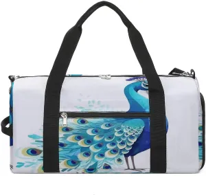 Gym Bag Cartoon Blue Peacock Duffel Bag for Men Women Overnight Bag with Shoe Compartment Workout Bags