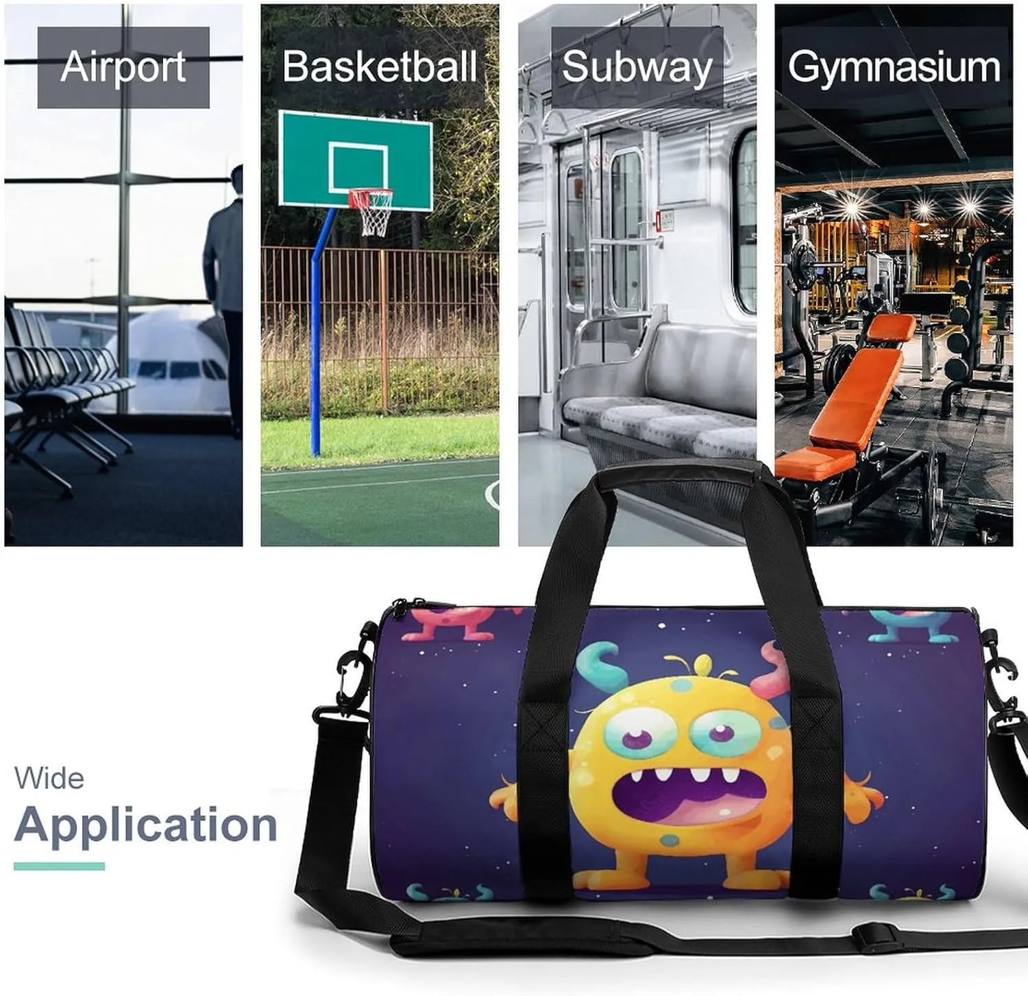 Gym Bag Cartoon Colorful Monster Duffel Bag for Men Women Overnight Bag with Shoe Compartment Workout Bags