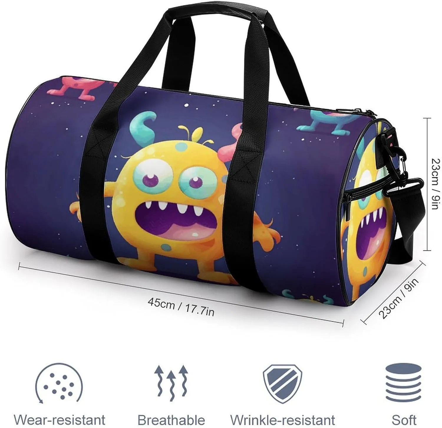 Gym Bag Cartoon Colorful Monster Duffel Bag for Men Women Overnight Bag with Shoe Compartment Workout Bags