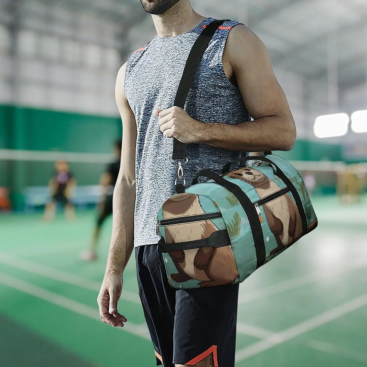 Gym Bag Cartoon Cute Otter Duffel Bag for Men Women Overnight Bag with Shoe Compartment Workout Bags