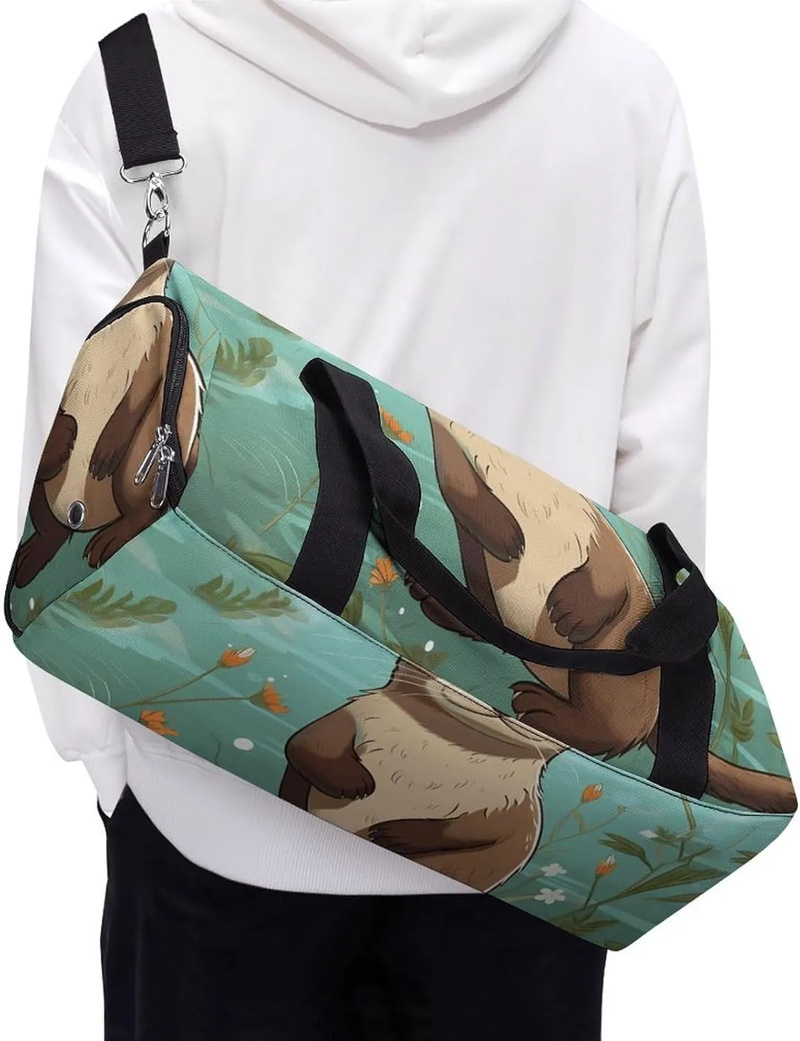Gym Bag Cartoon Cute Otter Duffel Bag for Men Women Overnight Bag with Shoe Compartment Workout Bags