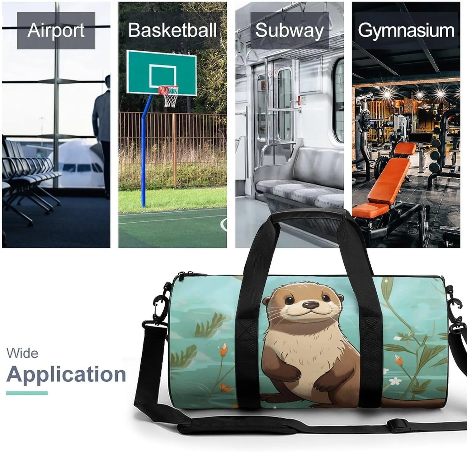 Gym Bag Cartoon Cute Otter Duffel Bag for Men Women Overnight Bag with Shoe Compartment Workout Bags