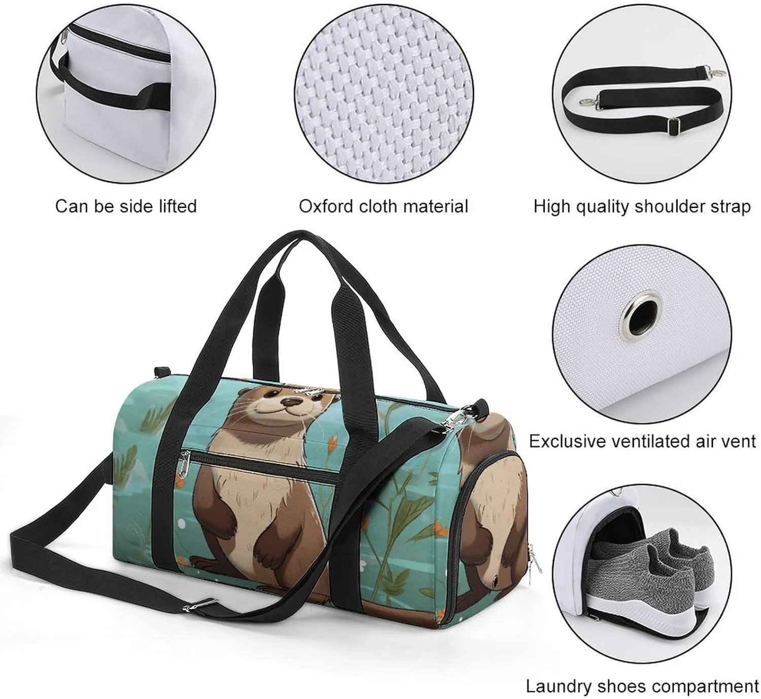 Gym Bag Cartoon Cute Otter Duffel Bag for Men Women Overnight Bag with Shoe Compartment Workout Bags