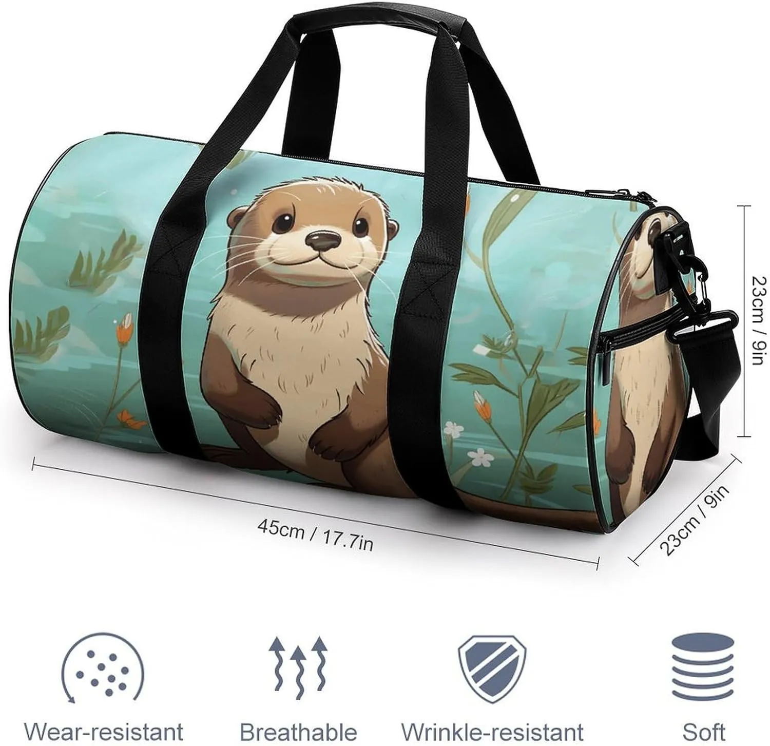 Gym Bag Cartoon Cute Otter Duffel Bag for Men Women Overnight Bag with Shoe Compartment Workout Bags