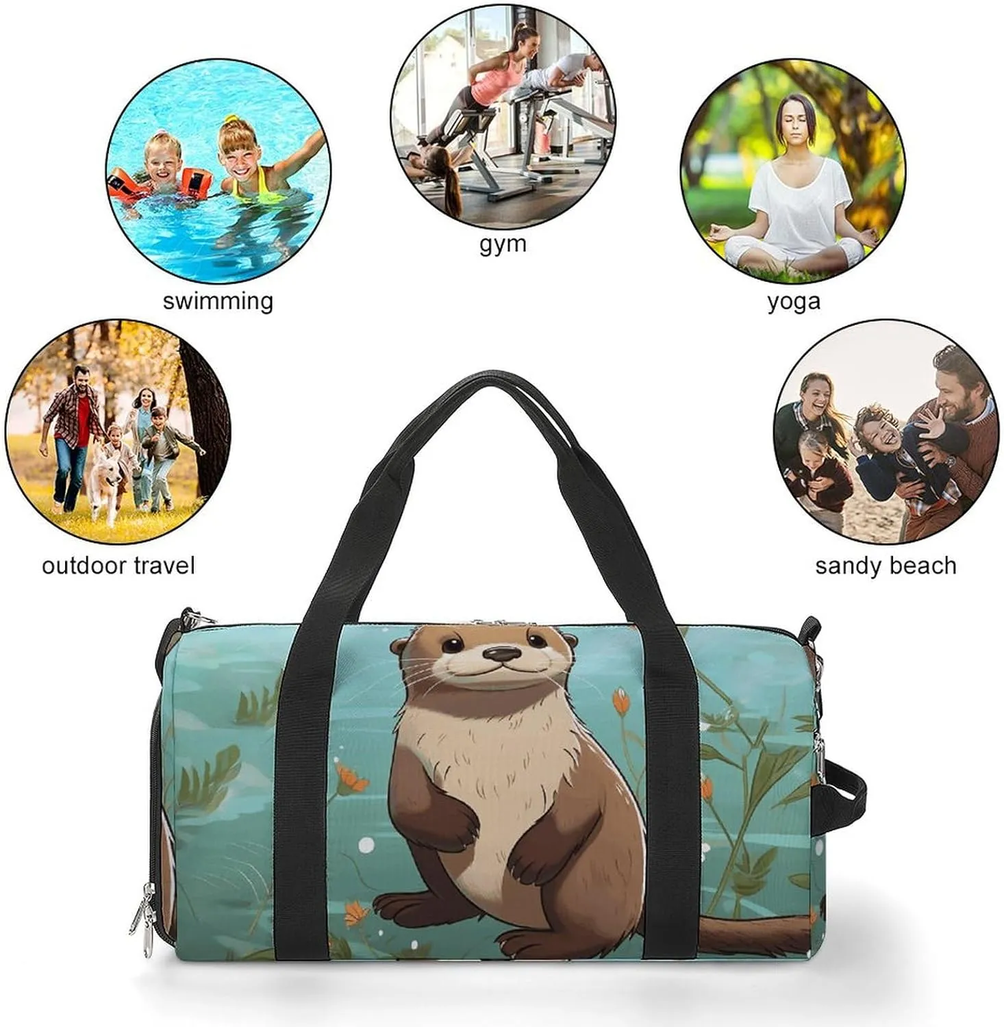 Gym Bag Cartoon Cute Otter Duffel Bag for Men Women Overnight Bag with Shoe Compartment Workout Bags