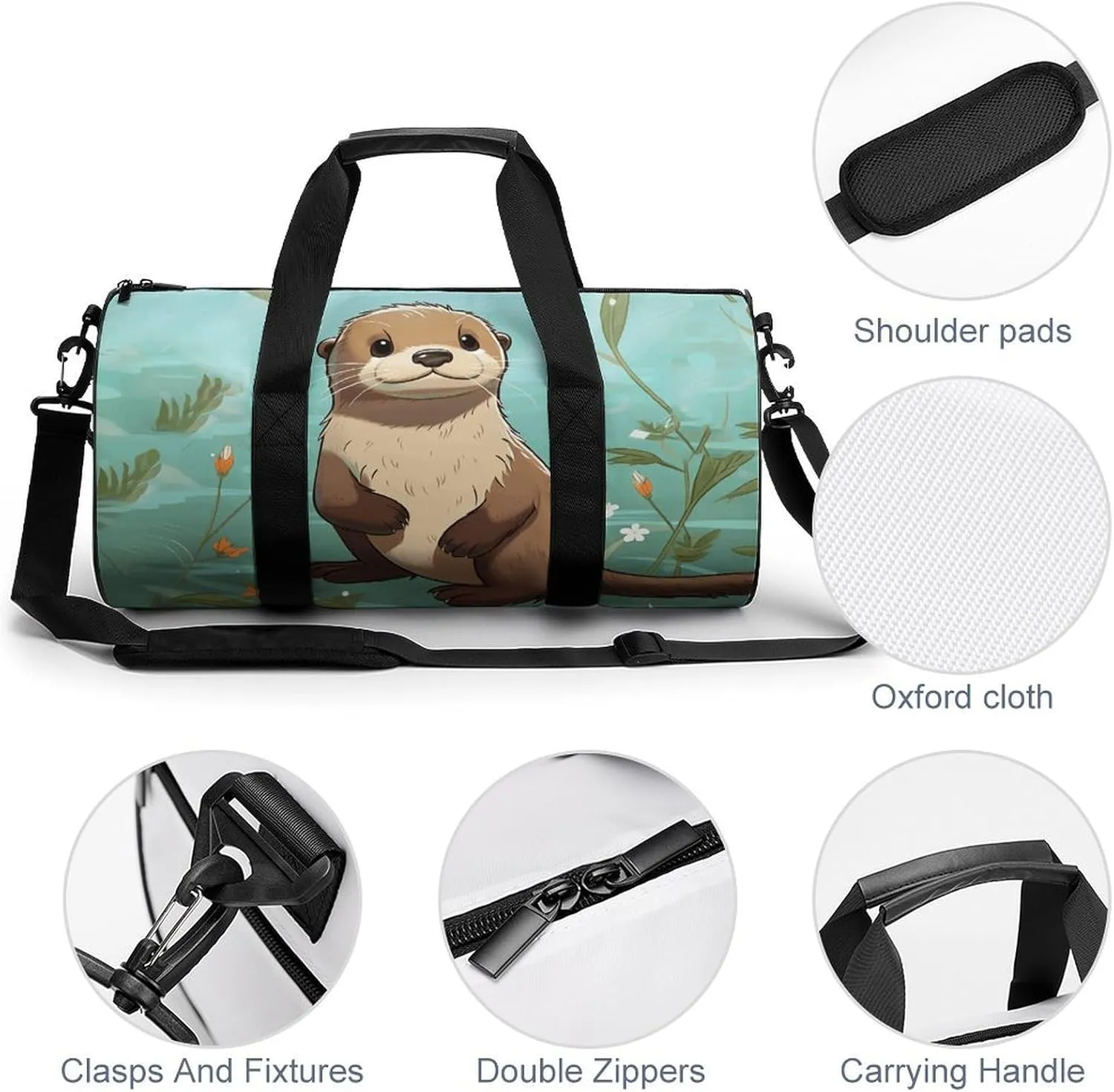 Gym Bag Cartoon Cute Otter Duffel Bag for Men Women Overnight Bag with Shoe Compartment Workout Bags