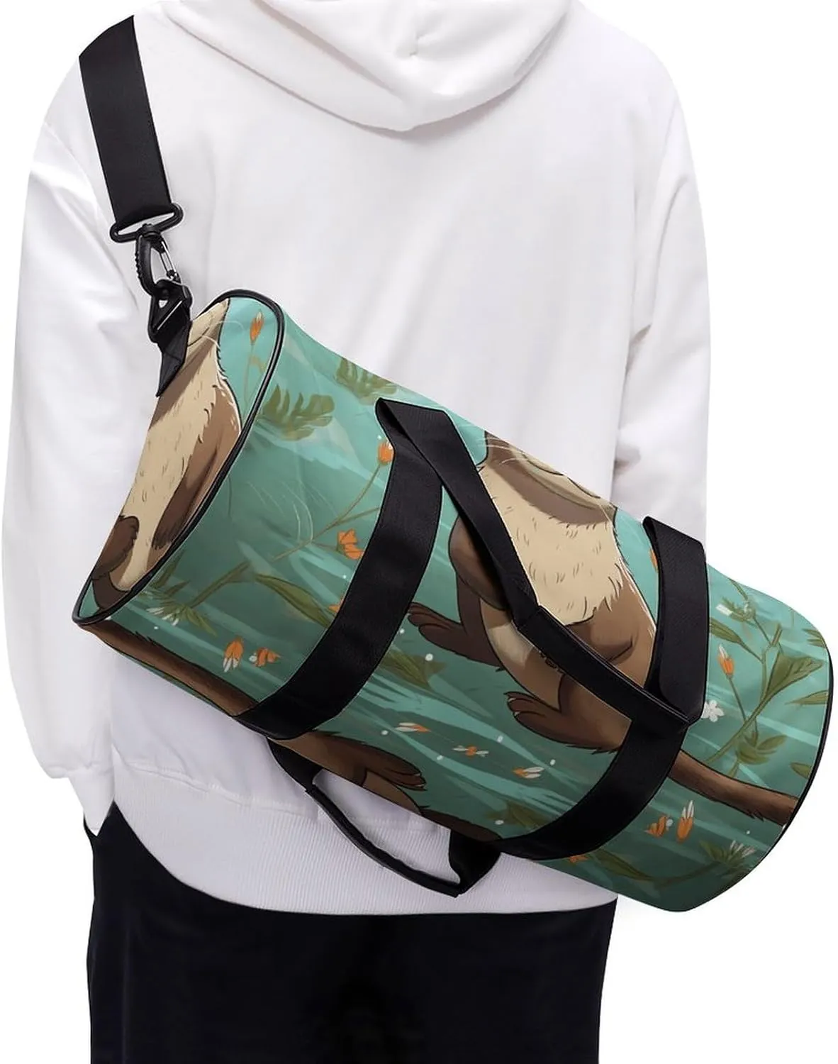 Gym Bag Cartoon Cute Otter Duffel Bag for Men Women Overnight Bag with Shoe Compartment Workout Bags