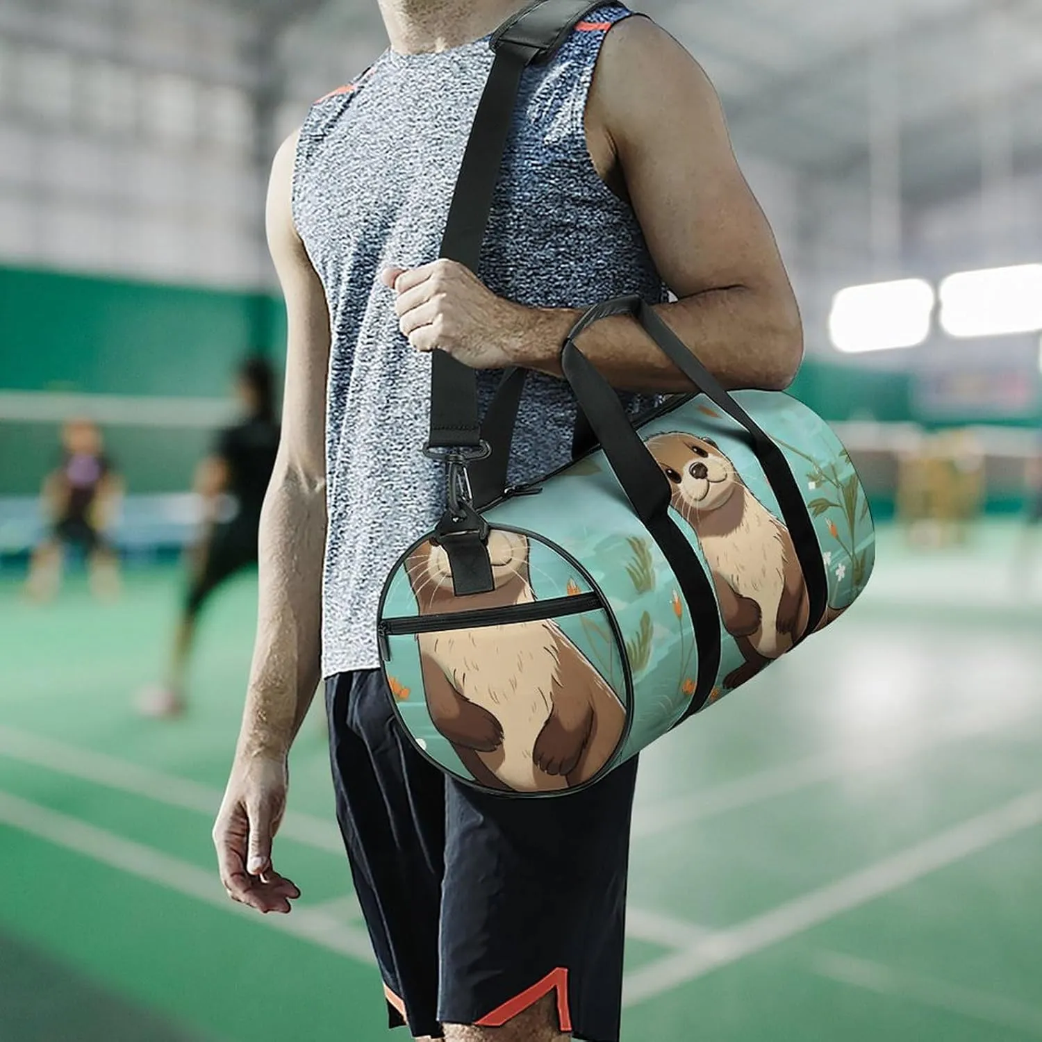 Gym Bag Cartoon Cute Otter Duffel Bag for Men Women Overnight Bag with Shoe Compartment Workout Bags