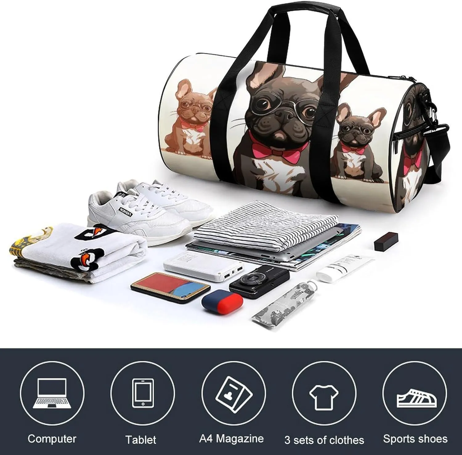 Gym Bag Cartoon Dog Duffel Bag for Men Women Overnight Bag with Shoe Compartment Workout Bags