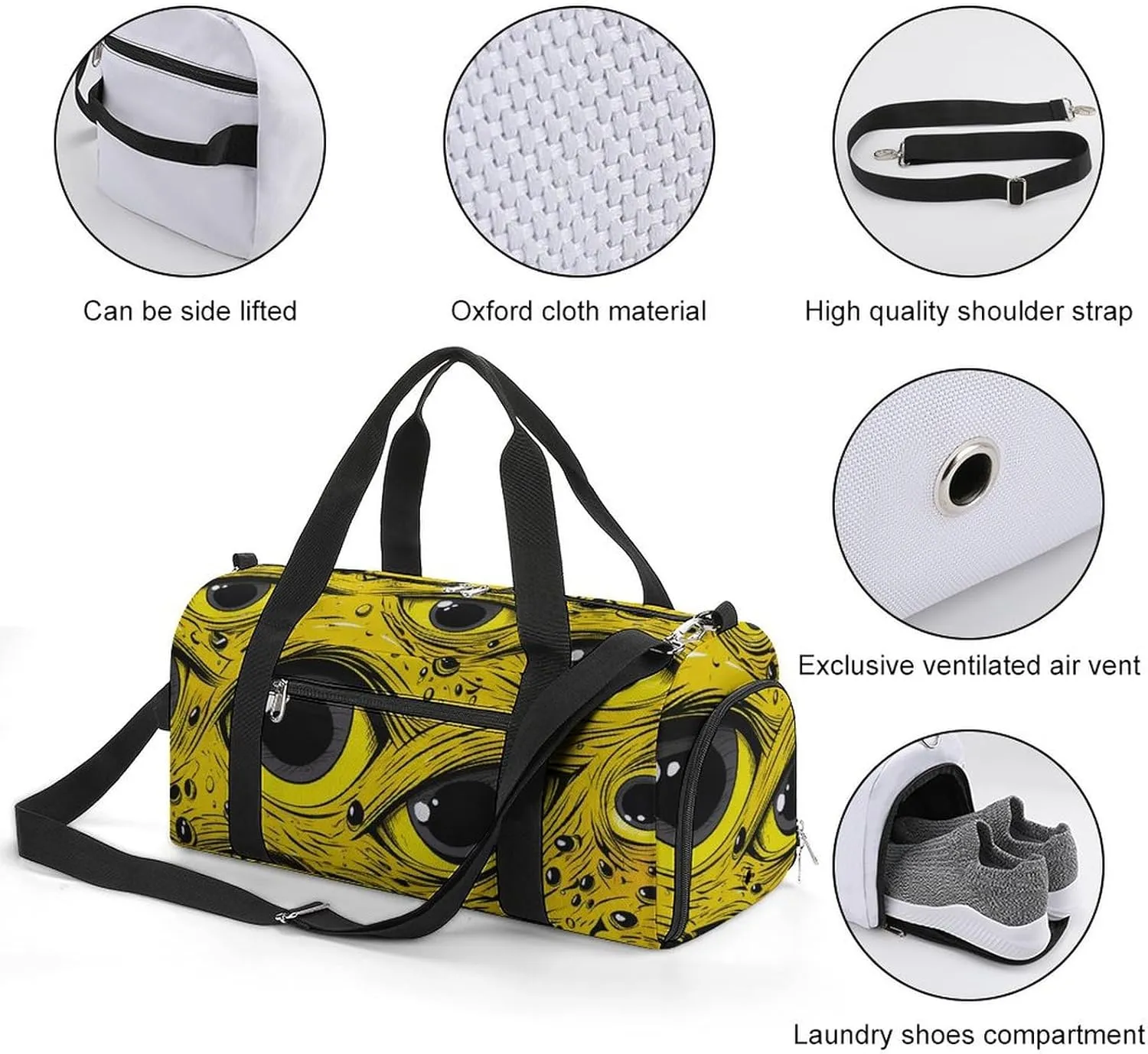 Gym Bag Cartoon Eyes Pattern Duffel Bag for Men Women Overnight Bag with Shoe Compartment Workout Bags