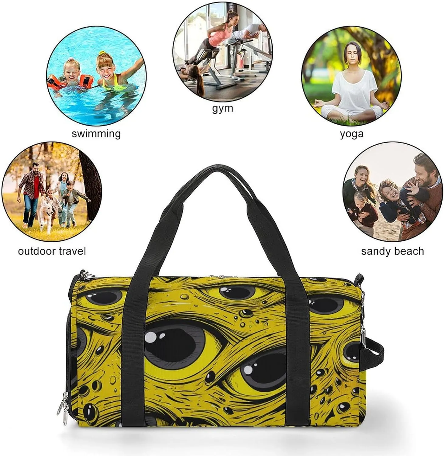 Gym Bag Cartoon Eyes Pattern Duffel Bag for Men Women Overnight Bag with Shoe Compartment Workout Bags