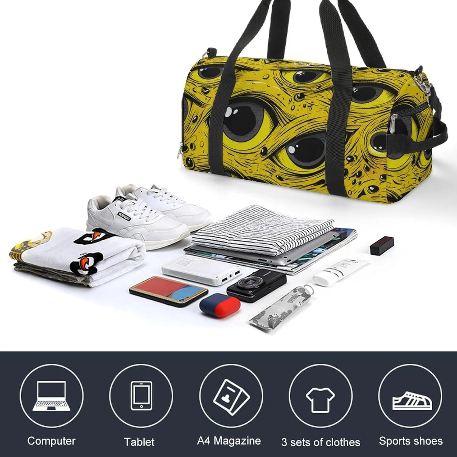 Gym Bag Cartoon Eyes Pattern Duffel Bag for Men Women Overnight Bag with Shoe Compartment Workout Bags