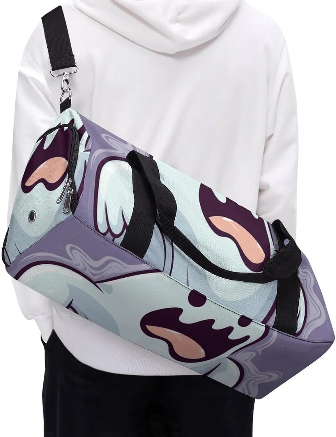Gym Bag Cartoon Ghost Duffel Bag for Men Women Overnight Bag with Shoe Compartment Workout Bags