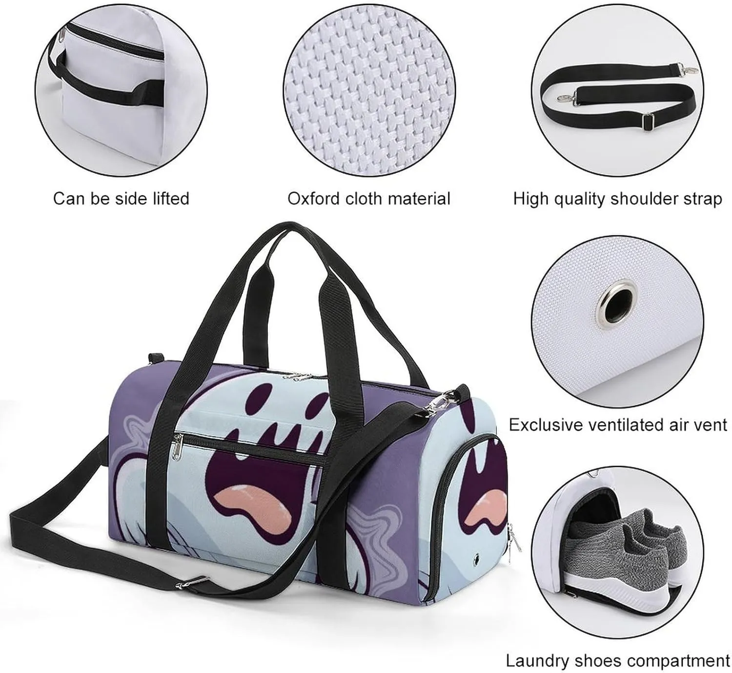 Gym Bag Cartoon Ghost Duffel Bag for Men Women Overnight Bag with Shoe Compartment Workout Bags