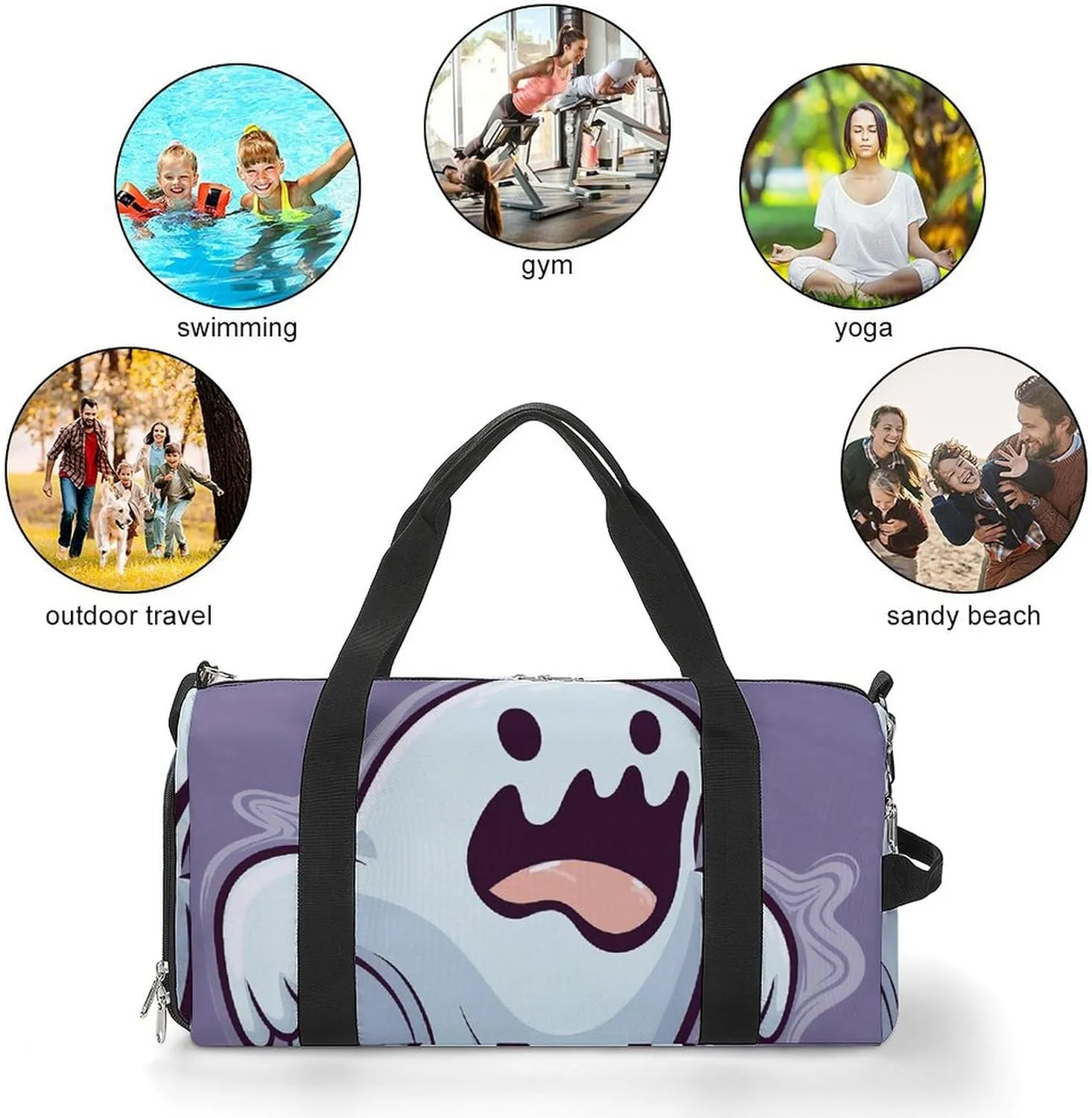 Gym Bag Cartoon Ghost Duffel Bag for Men Women Overnight Bag with Shoe Compartment Workout Bags