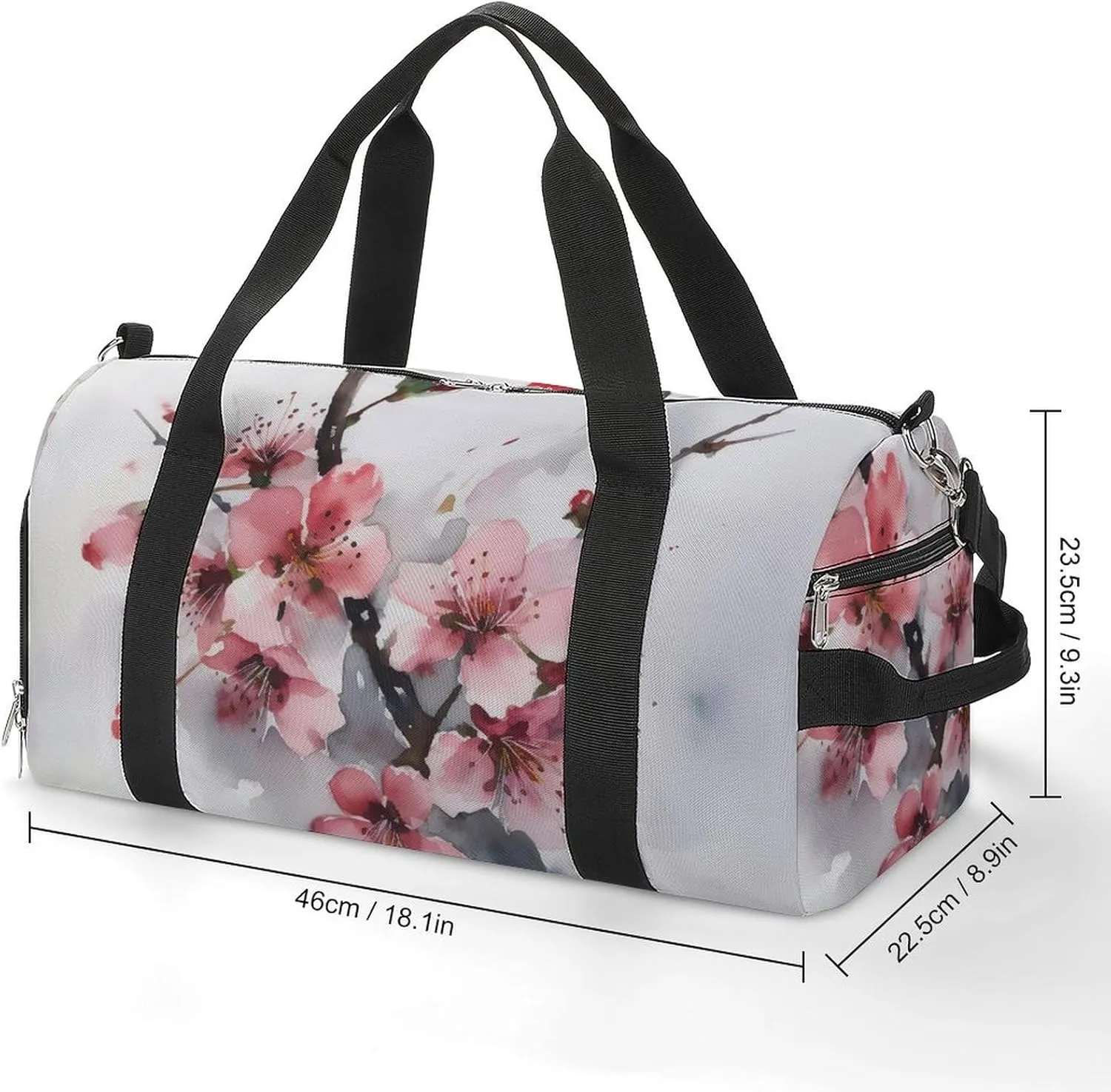 Gym Bag Cherry Blossom Watercolor Duffel Bag for Men Women Overnight Bag with Shoe Compartment Workout Bags