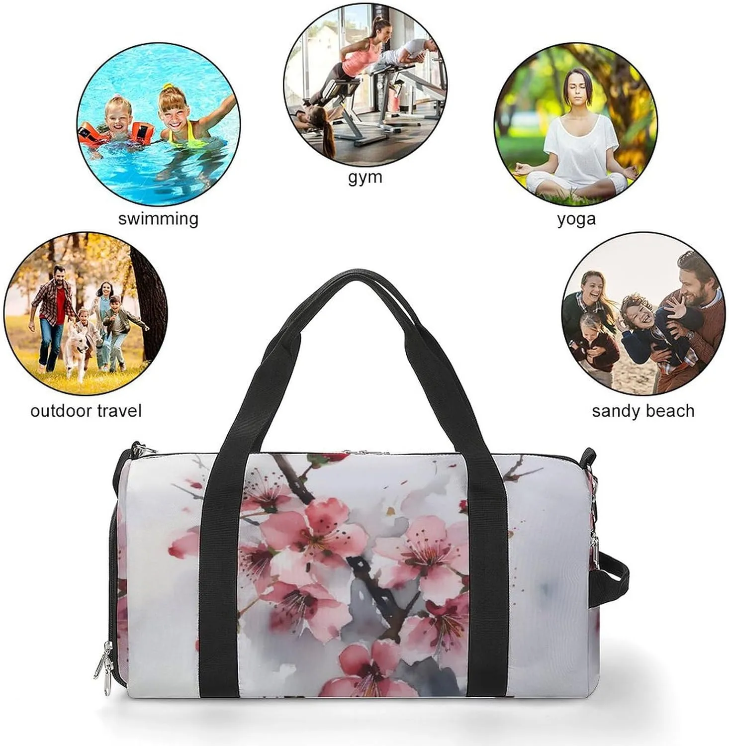 Gym Bag Cherry Blossom Watercolor Duffel Bag for Men Women Overnight Bag with Shoe Compartment Workout Bags
