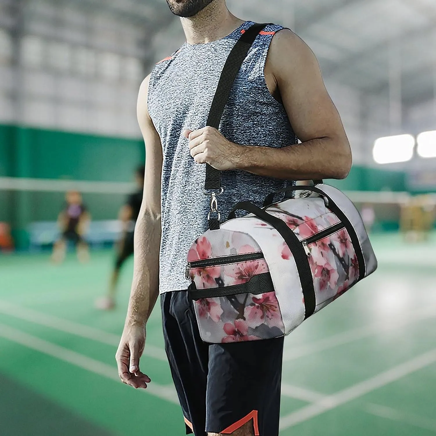 Gym Bag Cherry Blossom Watercolor Duffel Bag for Men Women Overnight Bag with Shoe Compartment Workout Bags