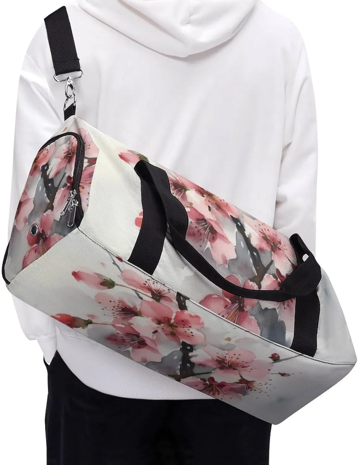 Gym Bag Cherry Blossom Watercolor Duffel Bag for Men Women Overnight Bag with Shoe Compartment Workout Bags