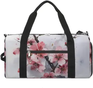 Gym Bag Cherry Blossom Watercolor Duffel Bag for Men Women Overnight Bag with Shoe Compartment Workout Bags