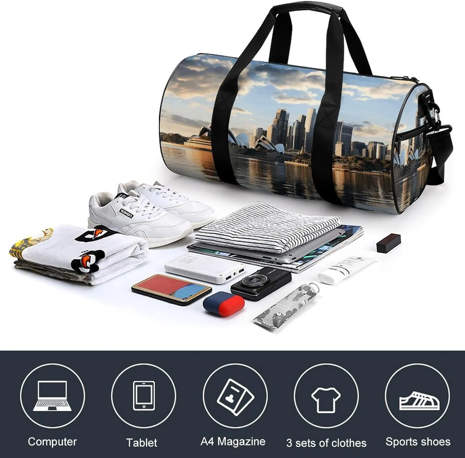 Gym Bag City Sydney Duffel Bag for Men Women Overnight Bag with Shoe Compartment Workout Bags