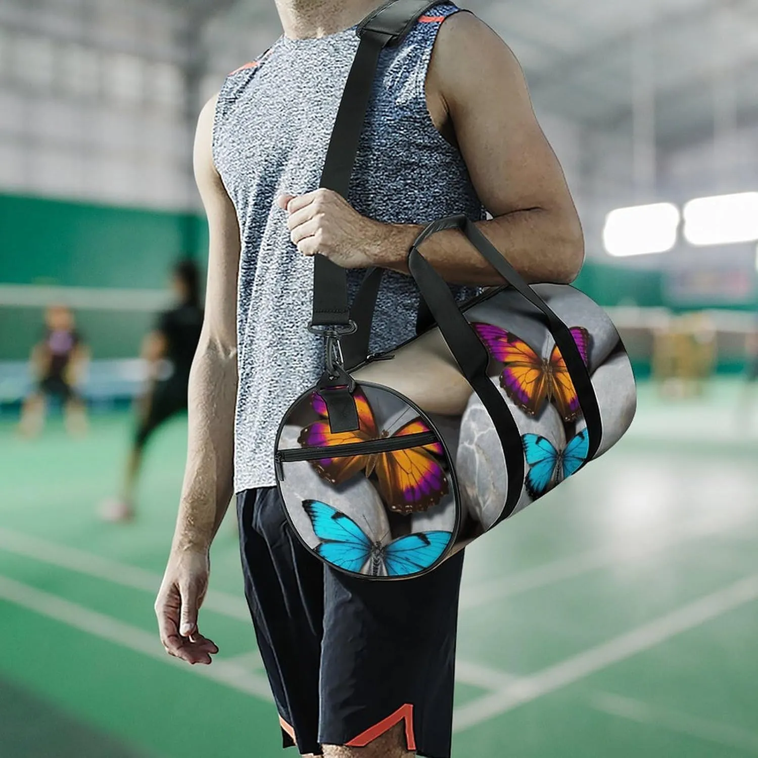 Gym Bag Colorful Butterfly Stone Duffel Bag for Men Women Overnight Bag with Shoe Compartment Workout Bags