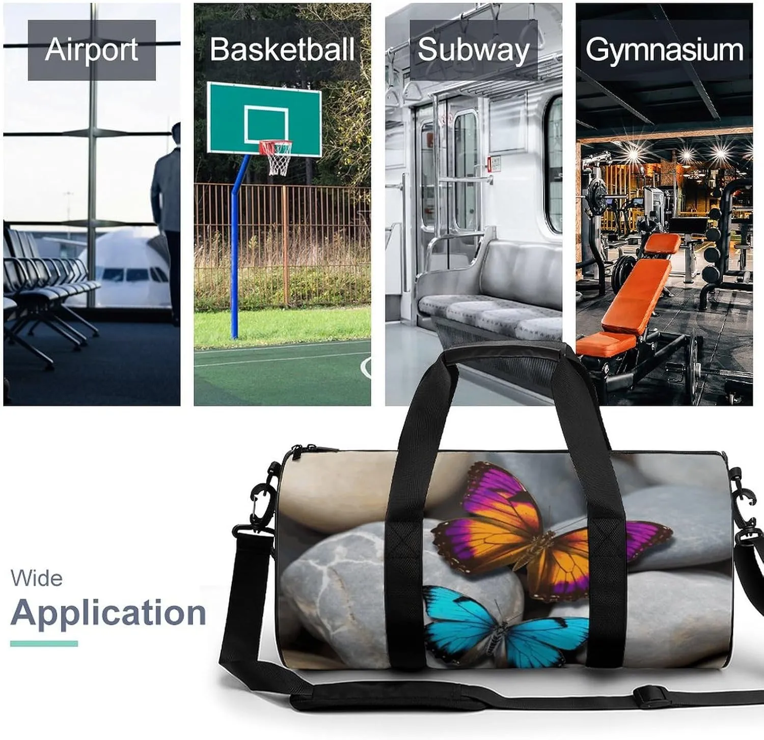 Gym Bag Colorful Butterfly Stone Duffel Bag for Men Women Overnight Bag with Shoe Compartment Workout Bags