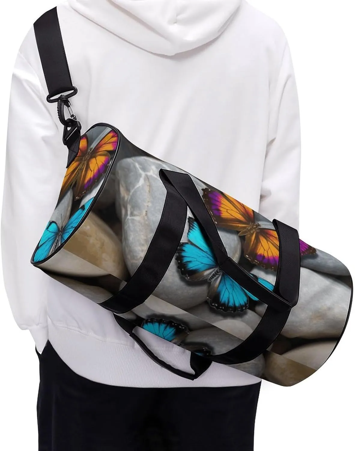 Gym Bag Colorful Butterfly Stone Duffel Bag for Men Women Overnight Bag with Shoe Compartment Workout Bags