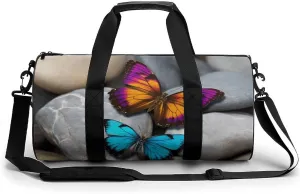 Gym Bag Colorful Butterfly Stone Duffel Bag for Men Women Overnight Bag with Shoe Compartment Workout Bags