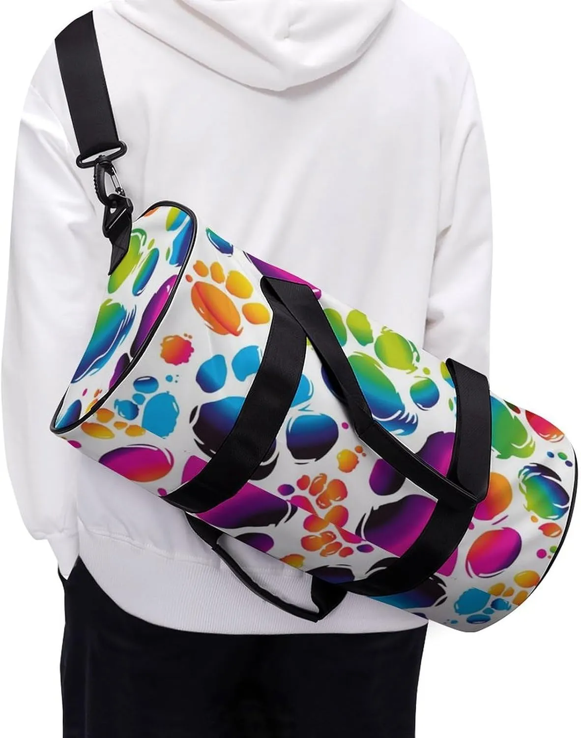 Gym Bag Colorful Dog Paw Print Duffel Bag for Men Women Overnight Bag with Shoe Compartment Workout Bags