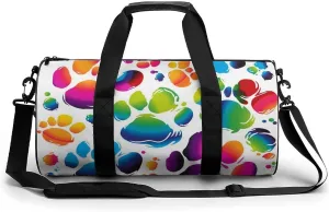 Gym Bag Colorful Dog Paw Print Duffel Bag for Men Women Overnight Bag with Shoe Compartment Workout Bags