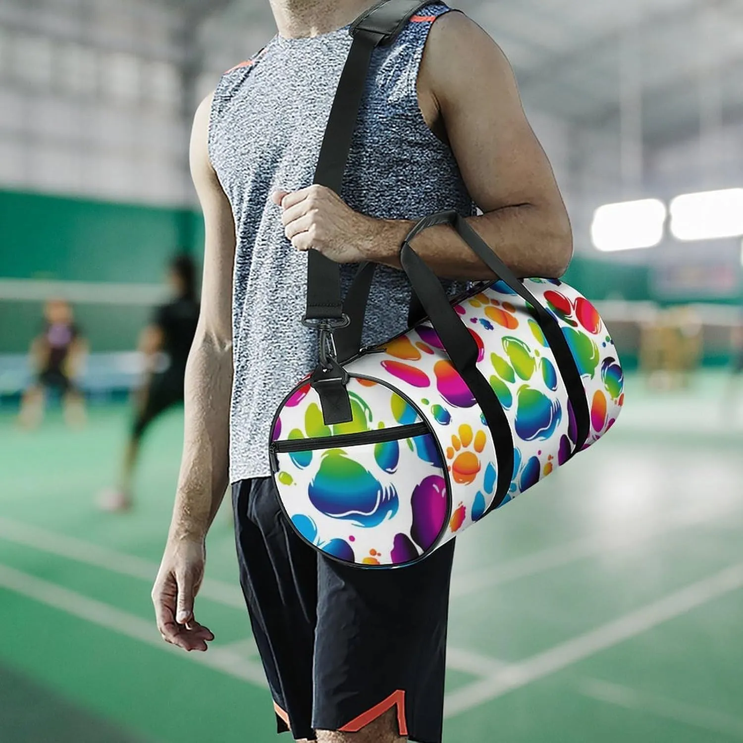 Gym Bag Colorful Dog Paw Print Duffel Bag for Men Women Overnight Bag with Shoe Compartment Workout Bags