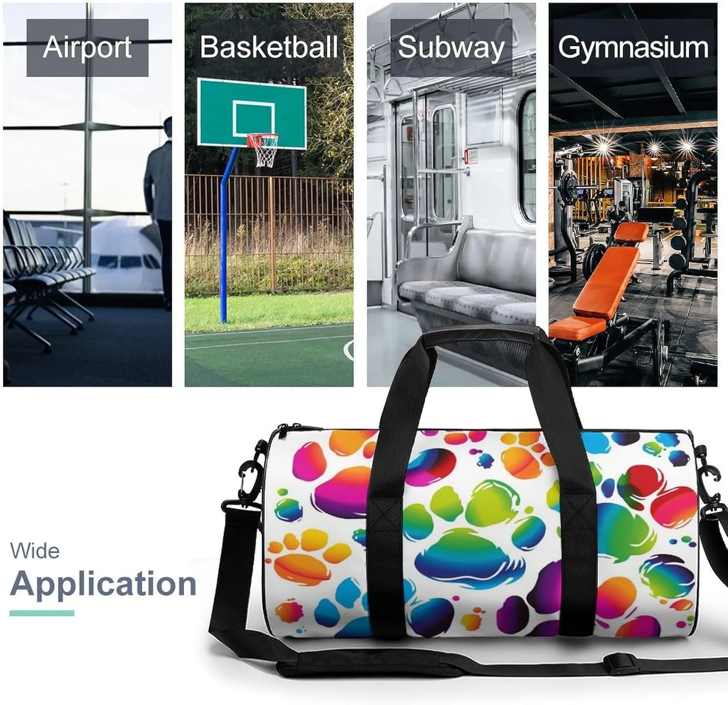 Gym Bag Colorful Dog Paw Print Duffel Bag for Men Women Overnight Bag with Shoe Compartment Workout Bags