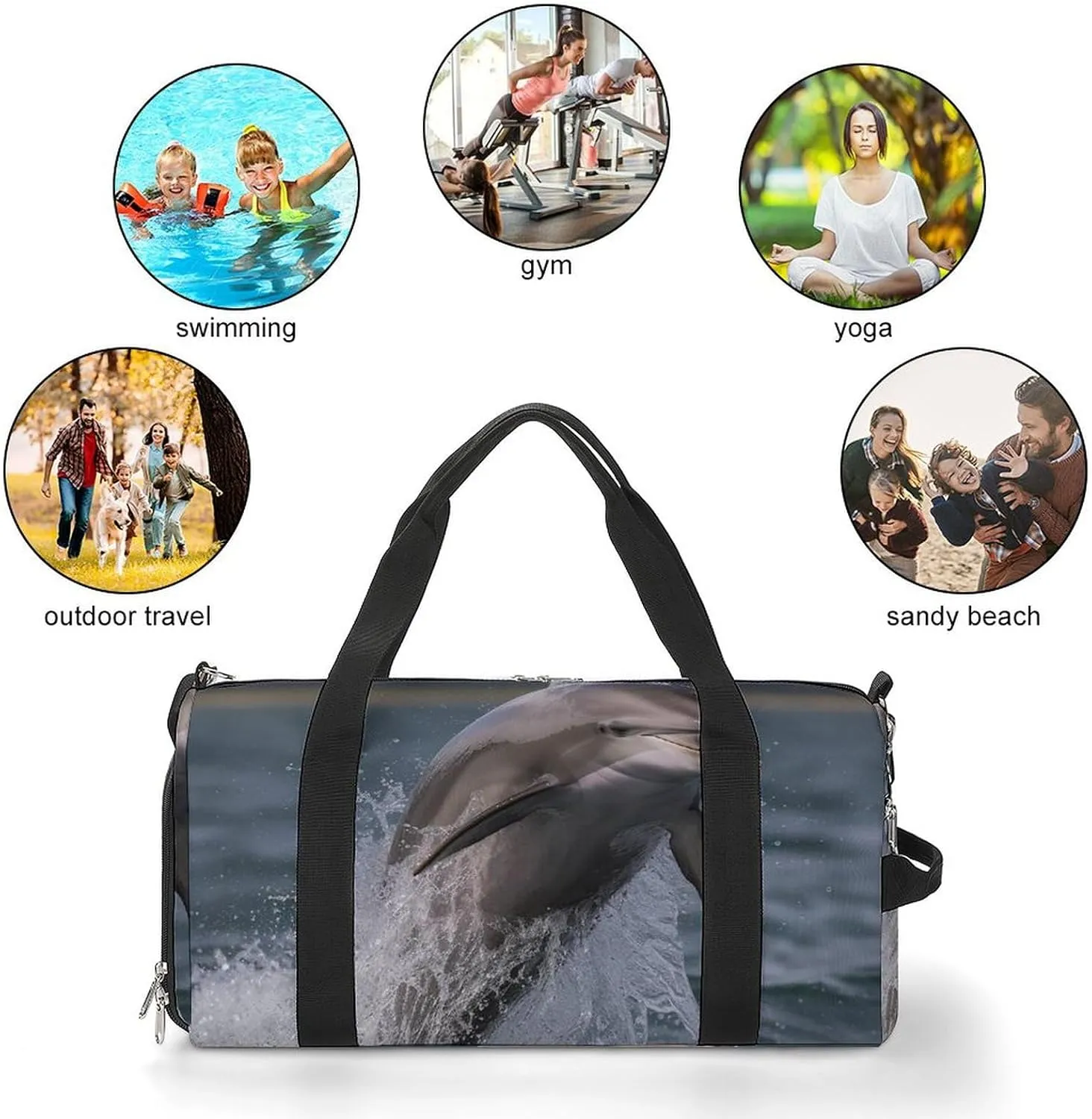 Gym Bag Cool Dolphin Duffel Bag for Men Women Overnight Bag with Shoe Compartment Workout Bags