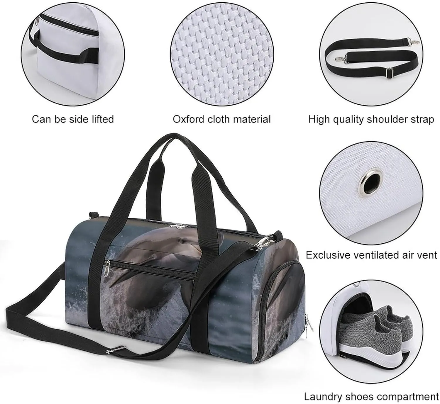 Gym Bag Cool Dolphin Duffel Bag for Men Women Overnight Bag with Shoe Compartment Workout Bags