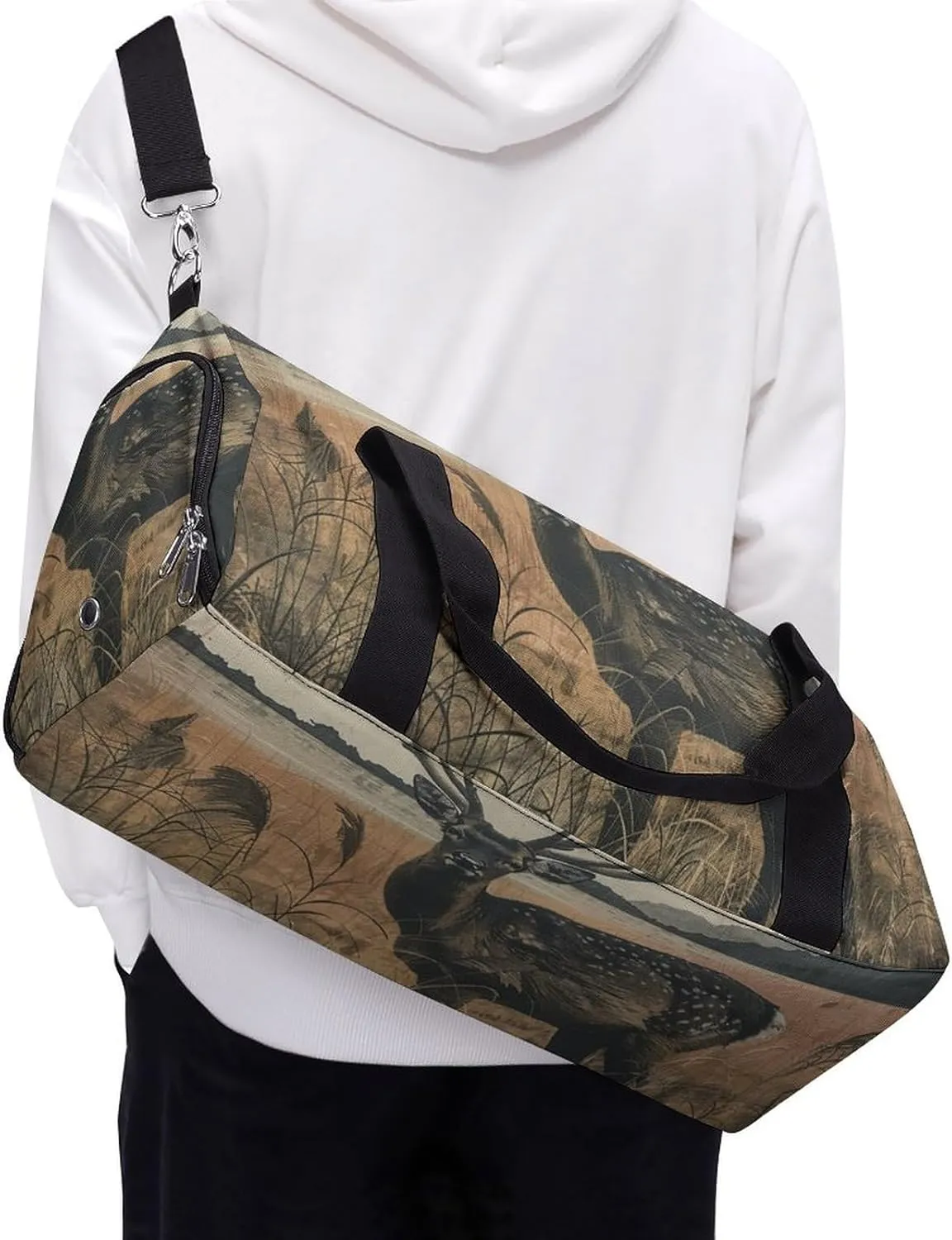 Gym Bag Deer on The Island Duffel Bag for Men Women Overnight Bag with Shoe Compartment Workout Bags
