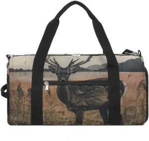 Gym Bag Deer on The Island Duffel Bag for Men Women Overnight Bag with Shoe Compartment Workout Bags