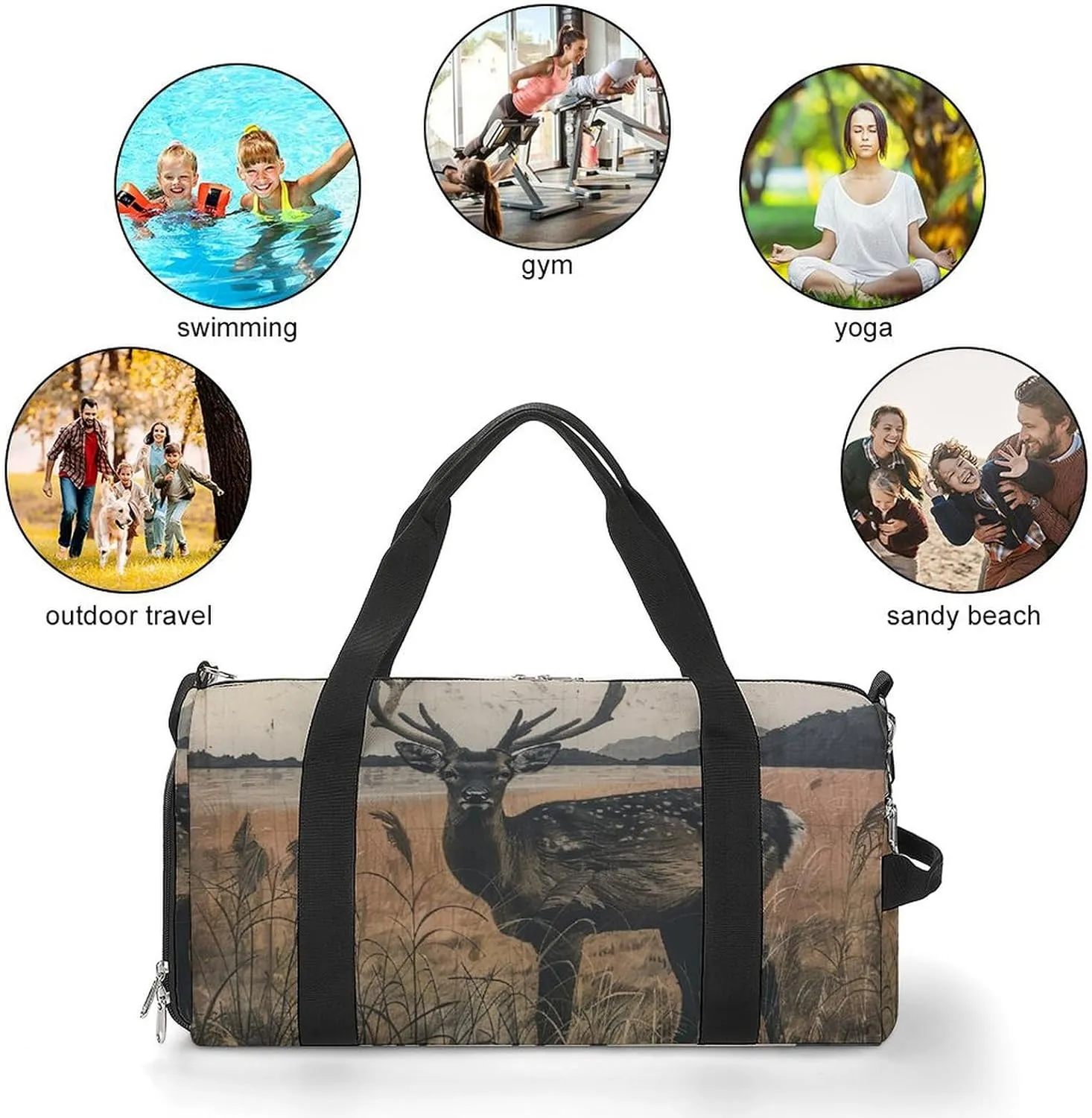 Gym Bag Deer on The Island Duffel Bag for Men Women Overnight Bag with Shoe Compartment Workout Bags