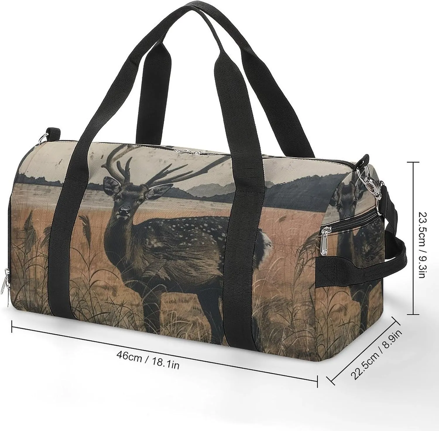 Gym Bag Deer on The Island Duffel Bag for Men Women Overnight Bag with Shoe Compartment Workout Bags