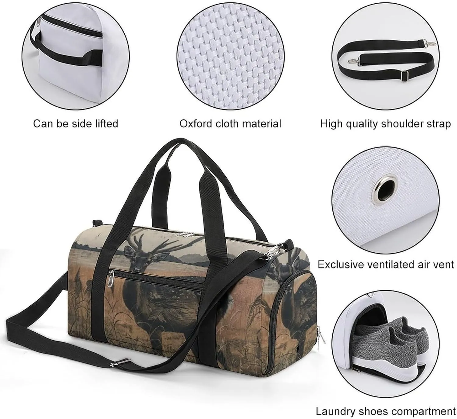 Gym Bag Deer on The Island Duffel Bag for Men Women Overnight Bag with Shoe Compartment Workout Bags