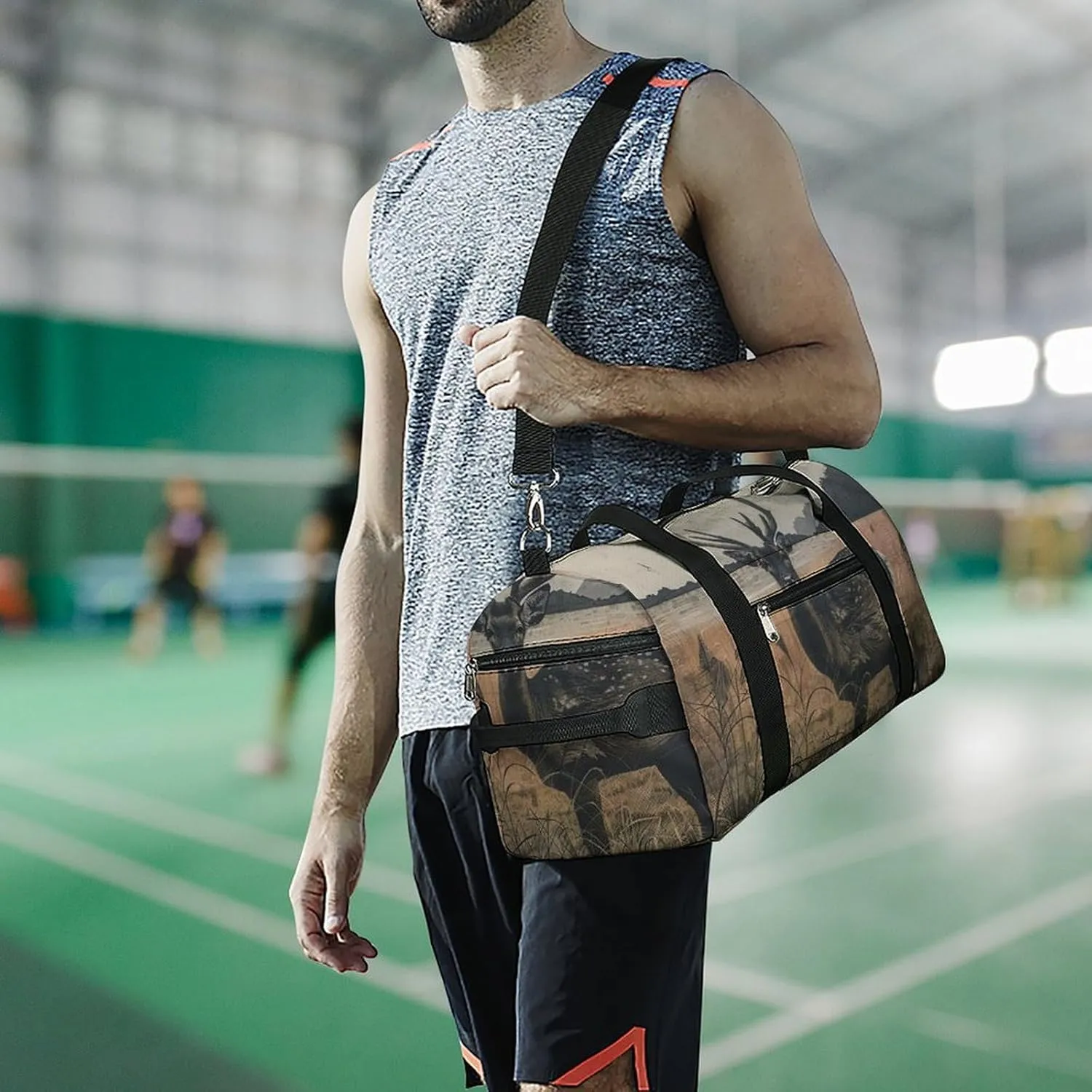 Gym Bag Deer on The Island Duffel Bag for Men Women Overnight Bag with Shoe Compartment Workout Bags