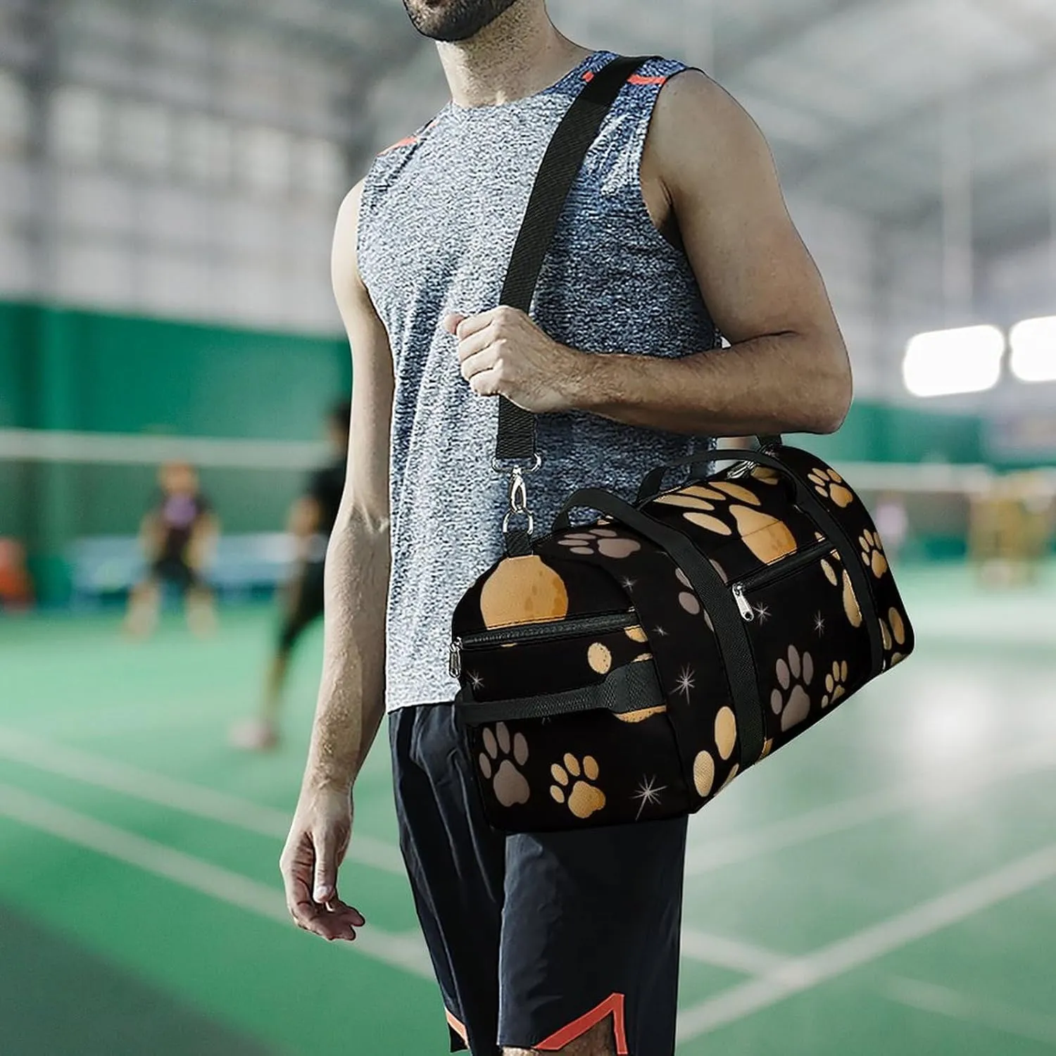 Gym Bag Dog Paw Print Duffel Bag for Men Women Overnight Bag with Shoe Compartment Workout Bags
