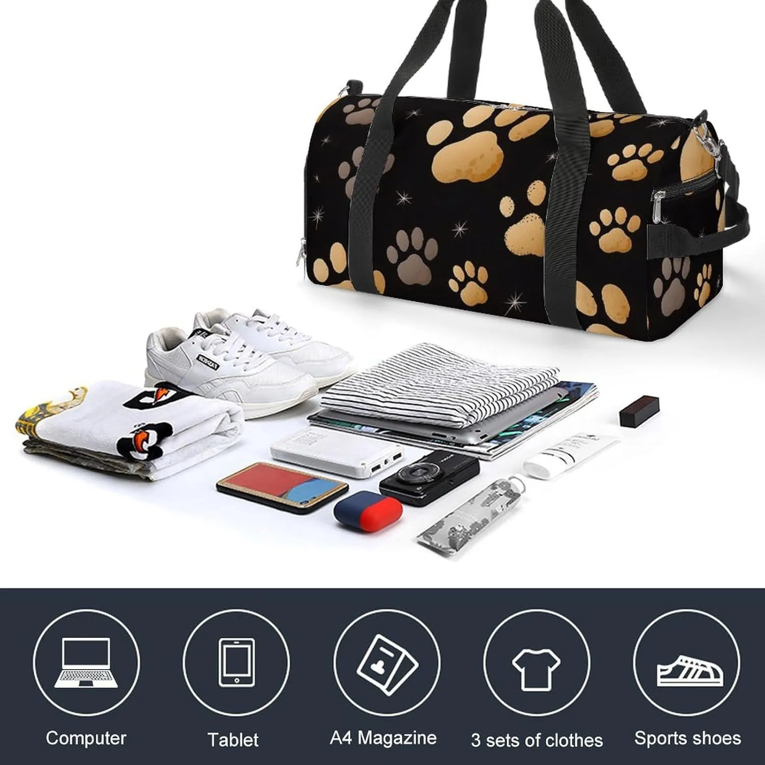 Gym Bag Dog Paw Print Duffel Bag for Men Women Overnight Bag with Shoe Compartment Workout Bags