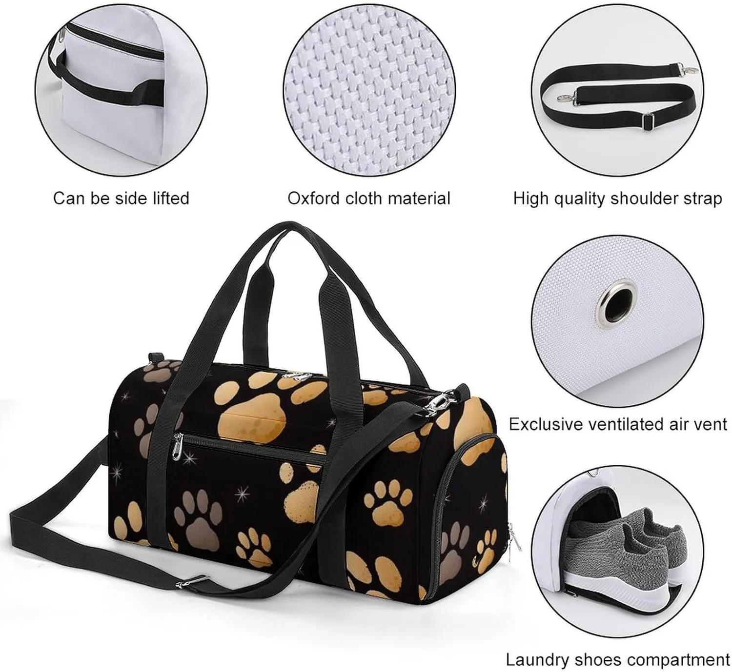 Gym Bag Dog Paw Print Duffel Bag for Men Women Overnight Bag with Shoe Compartment Workout Bags