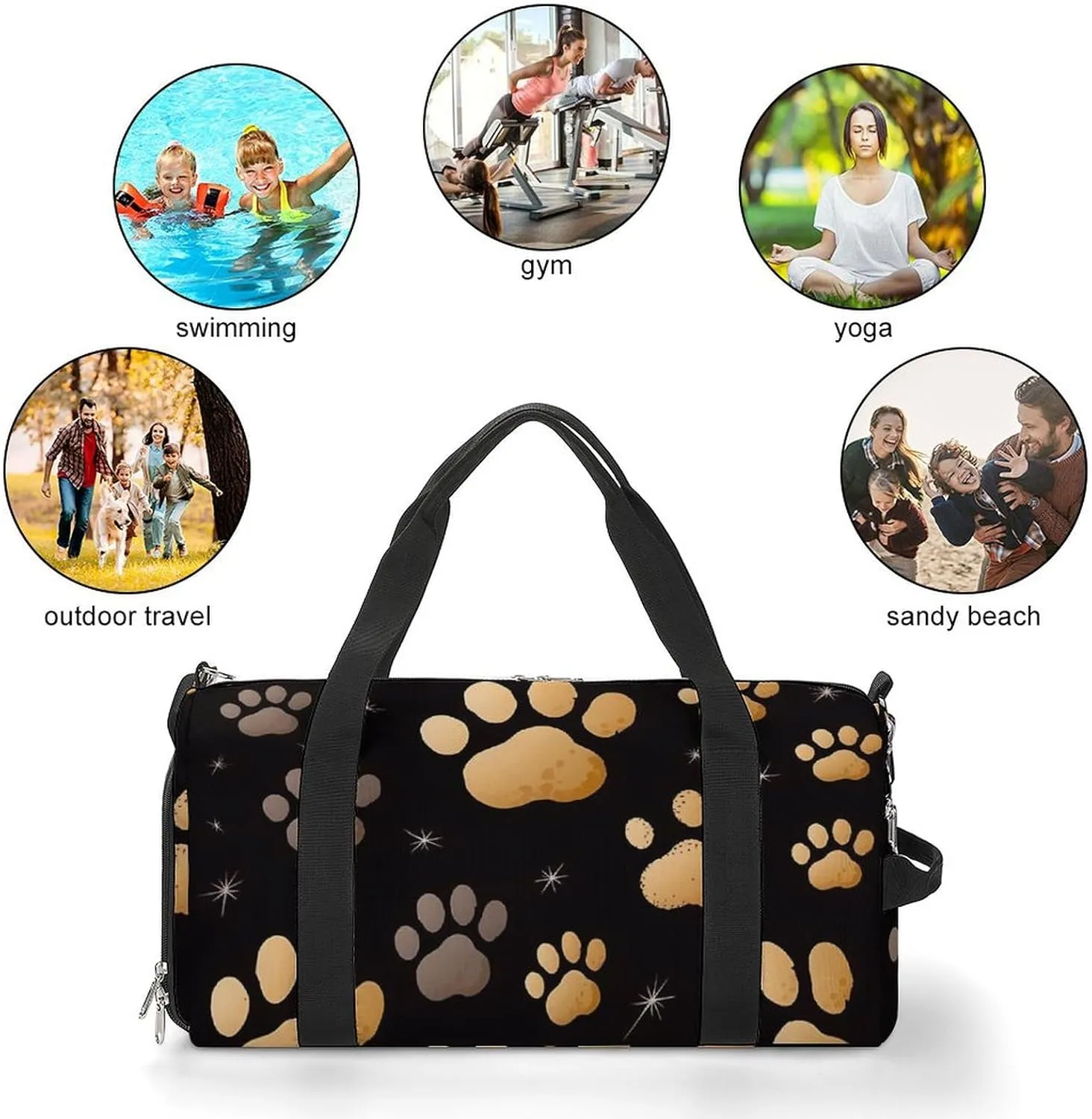 Gym Bag Dog Paw Print Duffel Bag for Men Women Overnight Bag with Shoe Compartment Workout Bags